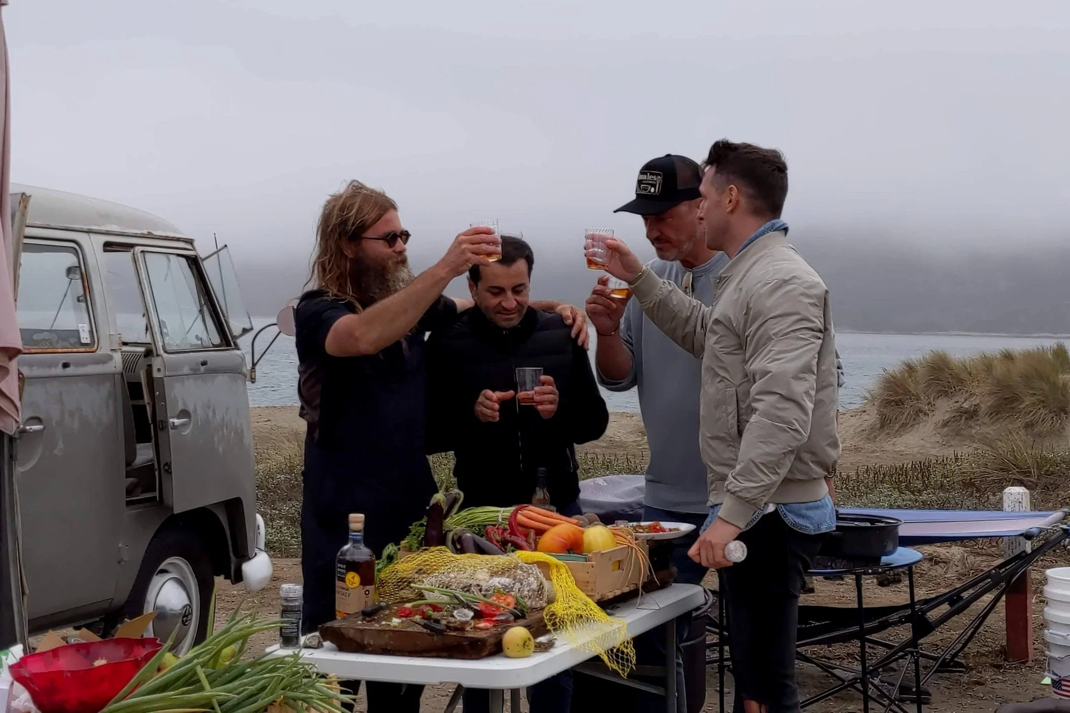 forageSF guests sharing a wild food toast outdoors